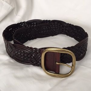 NWT Lands’ End Brown Leather Braided 2” Wide Belt